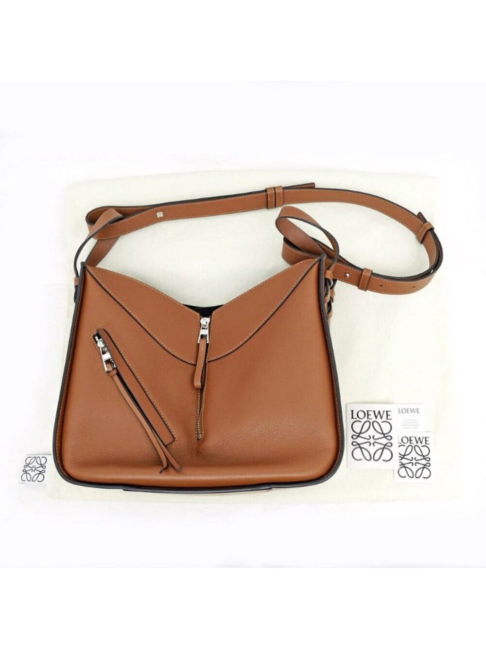 Loewe Hammock Small Bag Tan Brown Silver Anagram Calf Leather Bag - Picture 10 of 10